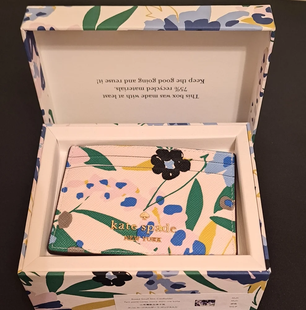 Kate Spade Madison Card Holder - White, Black, and Blue Floral Print NWT